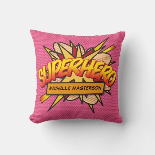 SUPERHERO Fun Retro Comic Book Pop Art Throw Pillow