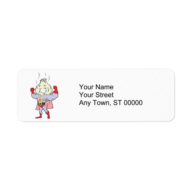superhero garlic character label (Front)