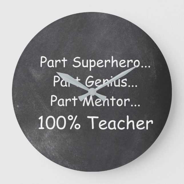 Superhero Genius Mentor Teacher Chalkboard Gift Large Clock (Front)