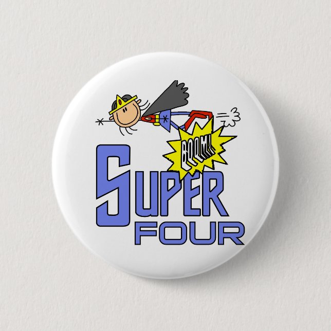 Superhero Girl 4th Birthday Tshirts and Gifts Button (Front)