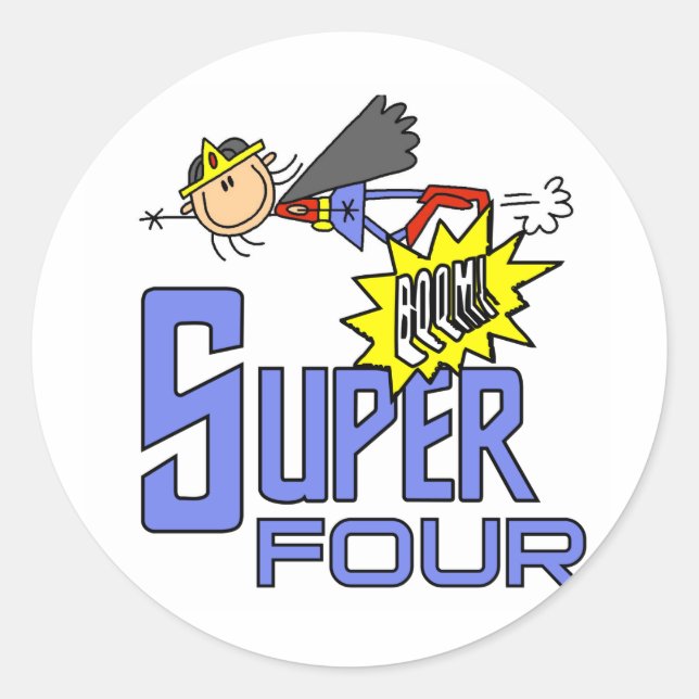 Superhero Girl 4th Birthday Tshirts and Gifts Classic Round Sticker (Front)