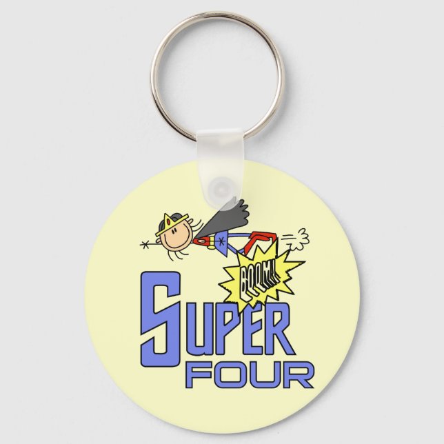 Superhero Girl 4th Birthday Tshirts and Gifts Keychain (Front)