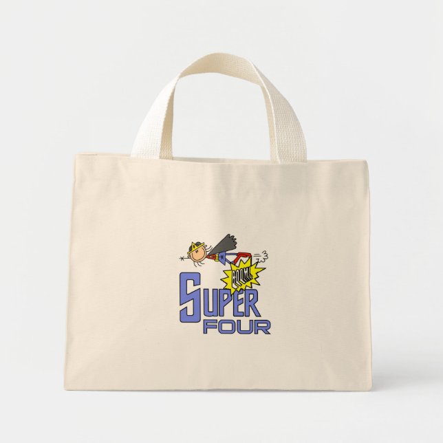 Superhero Girl 4th Birthday Tshirts and Gifts Mini Tote Bag (Front)
