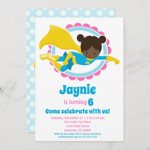 Superhero Girl _ African American Birthday Party Invitation