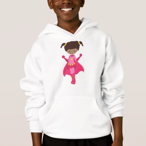 Superhero Girl African American Girl Pink Cape Hoodie