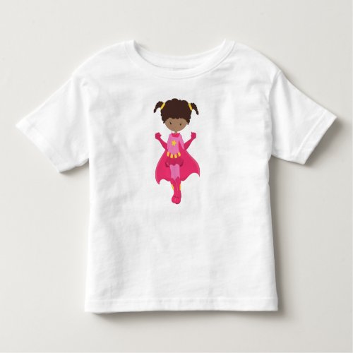 Superhero Girl African American Girl Pink Cape Toddler T_shirt