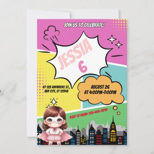 Superhero Girl Birthday Party Invitation