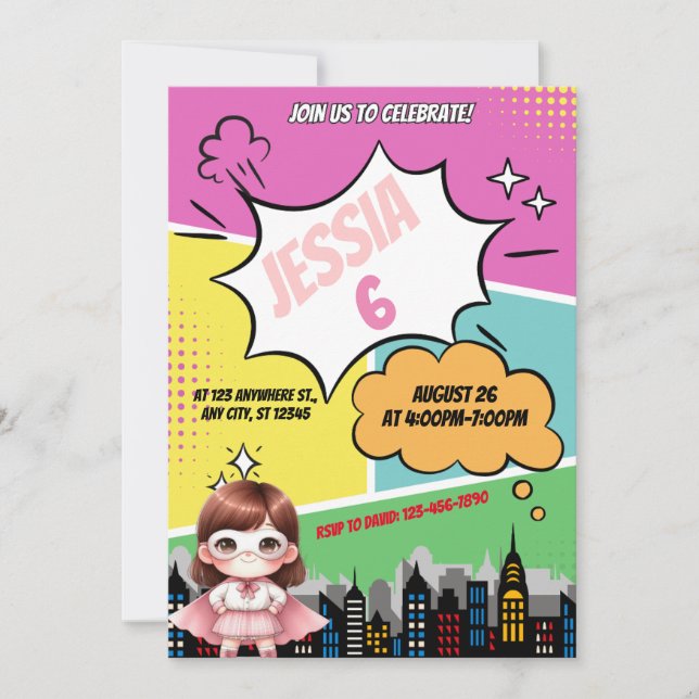 Superhero Girl Birthday Party Invitation (Front)