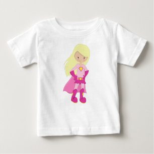 Superhero Girl, Blonde Hair, Cute Girl, Pink Cape Baby T-Shirt