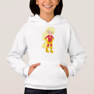 Superhero Girl, Blonde Hair, Hero, Red Costume Hoodie