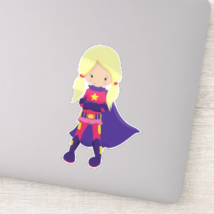 Superhero Girl, Blonde Hair, Purple Cape, Hero Sticker
