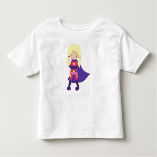 Superhero Girl, Blonde Hair, Purple Cape, Hero Toddler T-shirt