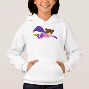 Superhero Girl, Brown Hair, Purple Cape, Cute Girl Hoodie