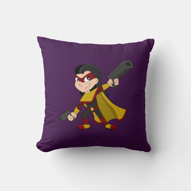 Superhero girl cartoon throw pillow (Front)
