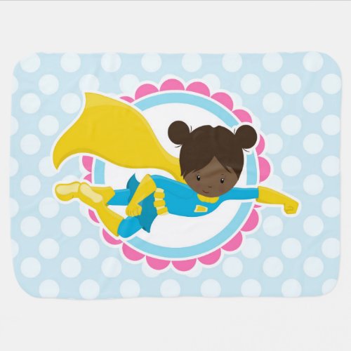 Superhero Girl _ Cute African American Flying Hero Baby Blanket