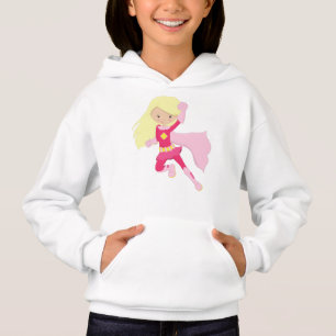 Superhero Girl, Cute Girl, Blonde Hair, Pink Cape Hoodie