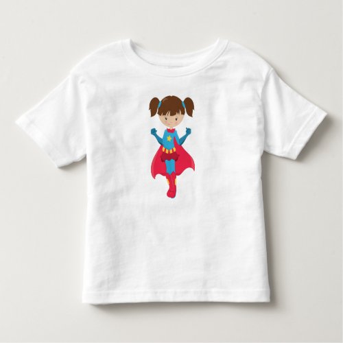 Superhero Girl Cute Girl Brown Hair Red Cape Toddler T_shirt