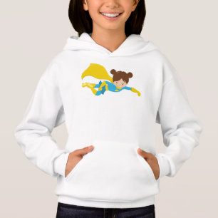 Superhero Girl, Cute Girl, Brown Hair, Yellow Cape Hoodie