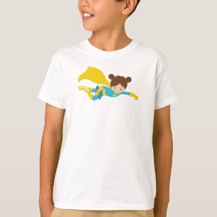 Superhero Girl, Cute Girl, Brown Hair, Yellow Cape T-Shirt