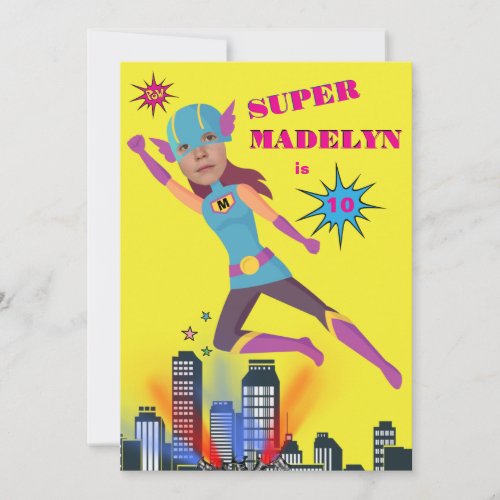 Superhero Girl Fantastic Sensational Birthday Invitation