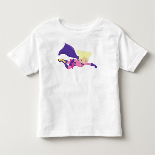 Superhero Girl Hero Blonde Hair Purple Cape Toddler T_shirt