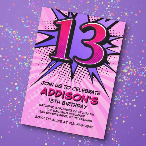 Superhero Girls 13th Birthday Invitation
