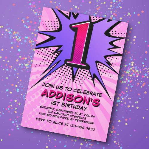 Superhero Girls 1st Birthday Invitation