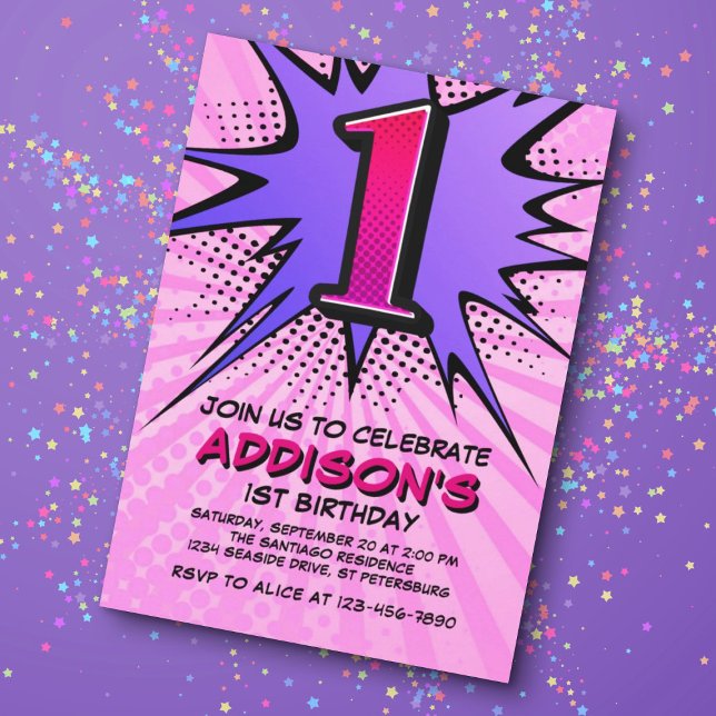 Superhero Girl's 1st Birthday Invitation (Creator Uploaded)