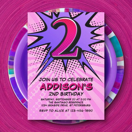 Superhero Girls 2nd Birthday Invitation