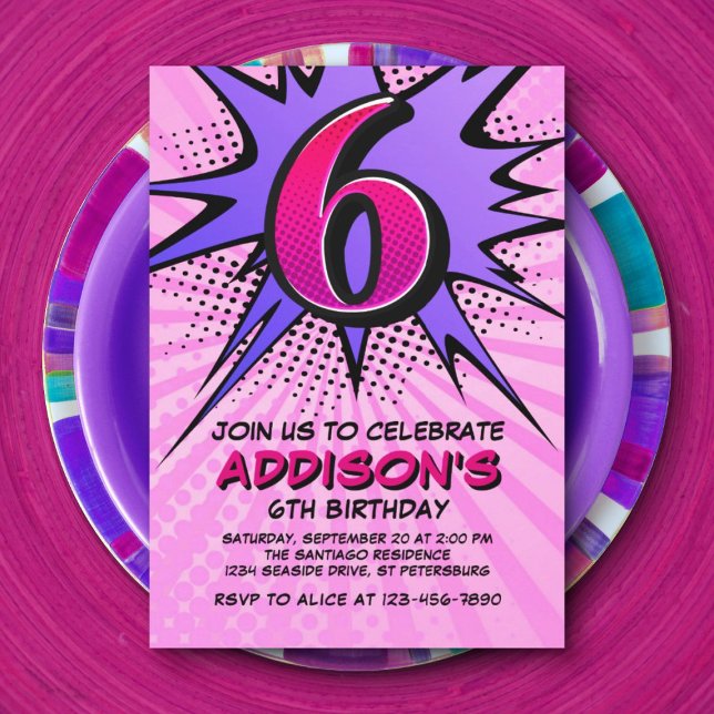 Superhero Girl's 6th Birthday Invitation (Creator Uploaded)