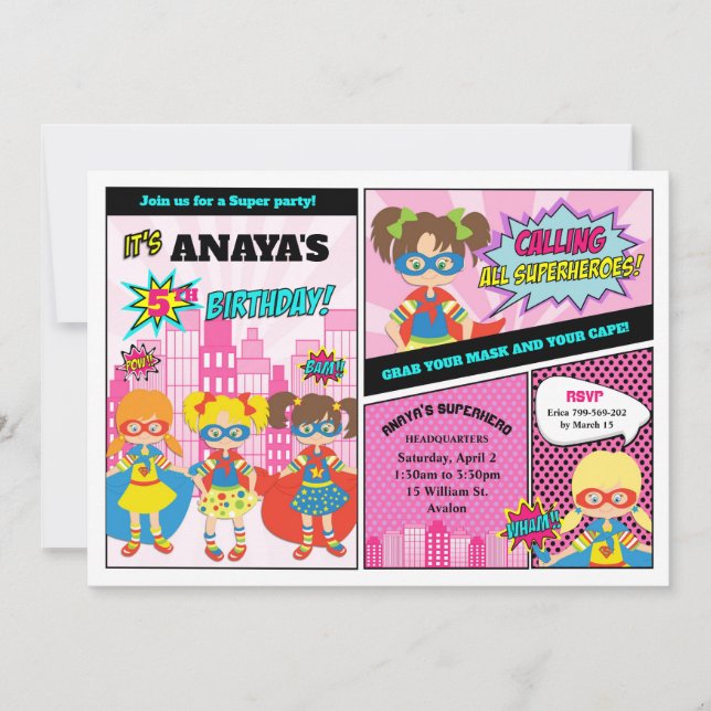 Superhero Girls Birthday Girl Power Super Hero Invitation (Front)