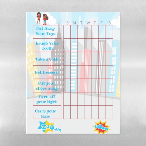 Superhero Girls Reward  Chore Chart Magnetic Dry Erase Sheet