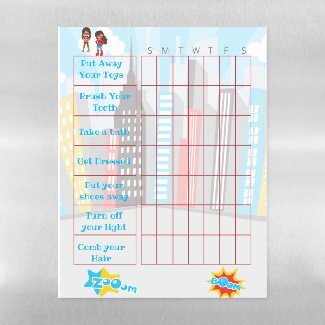Superhero Girls Reward / Chore Chart Magnetic Dry Erase Sheet (Vertical)