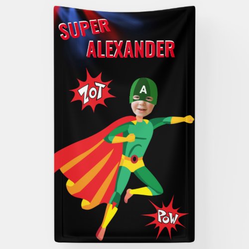 Superhero Green Flying Boy Amazing Fab Birthday Banner