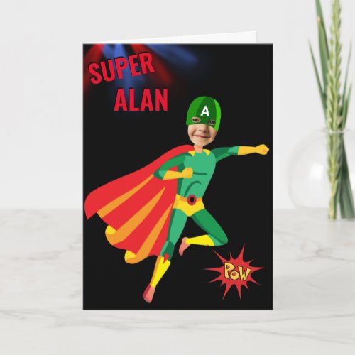 Superhero Green Flying Boy Amazing Fab Birthday  Card