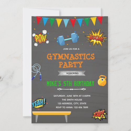 Superhero gymnastics party invitation
