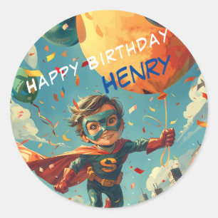 Superhero Happy Birthday Design for Kids Classic Round Sticker