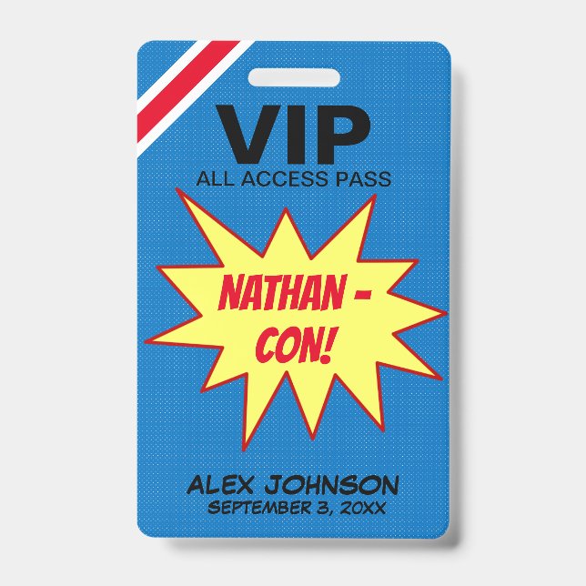 Superhero Hero Con VIP Pass Party Favor Badge (Front)