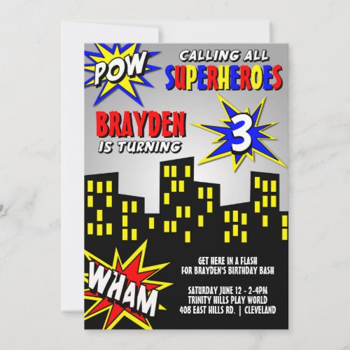 Superhero in the City Boys Birthday Invitation