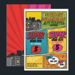 Superhero Invitation Shared Joint Party Boys Girls<br><div class="desc">Superhero Invitation Boys Girls Shared Joint Party Blue Red Comic Invitation! Perfect for any age age birthday,  Simply change the text to suit your party. Back print included.</div>