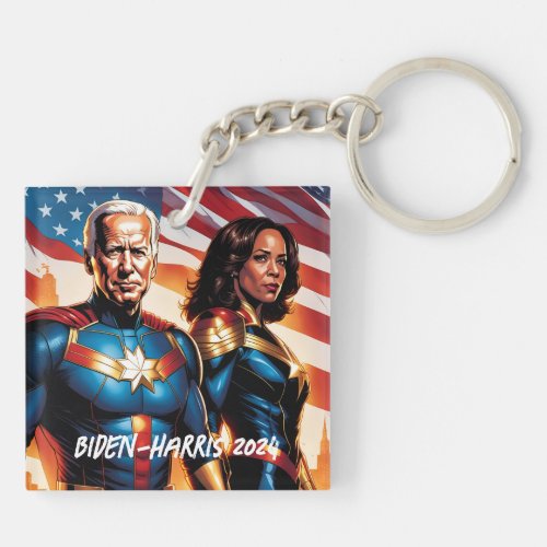 Superhero Joe Biden and Kamala Harris  Keychain