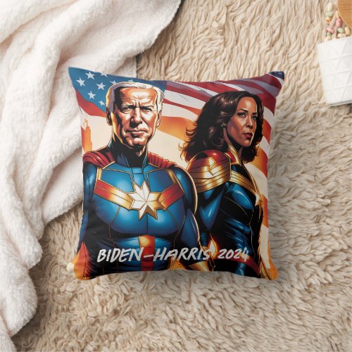 Superhero Joe Biden and Kamala Harris  Throw Pillow