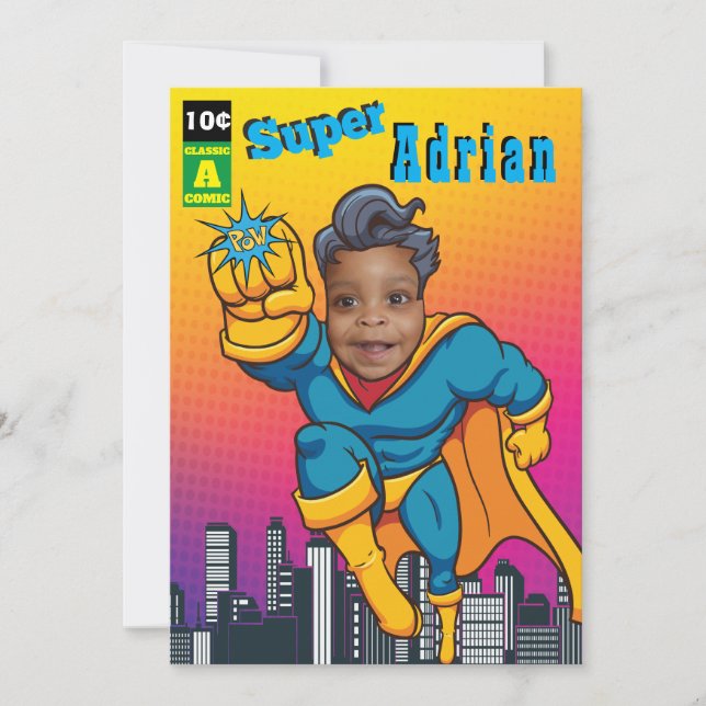 Superhero Justice Birthday Invitation (Front)