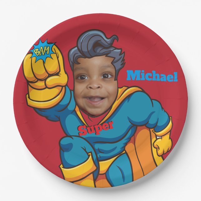 Superhero Justice Birthday Paper Plates (Front)