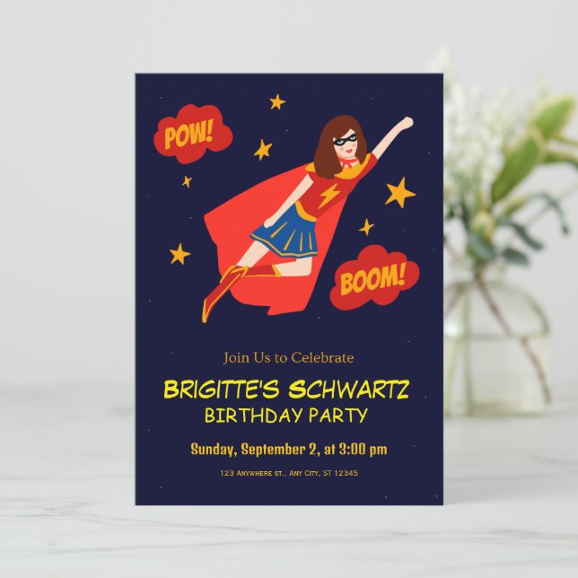Superhero Kids Birthday Invitation (Standing Front)