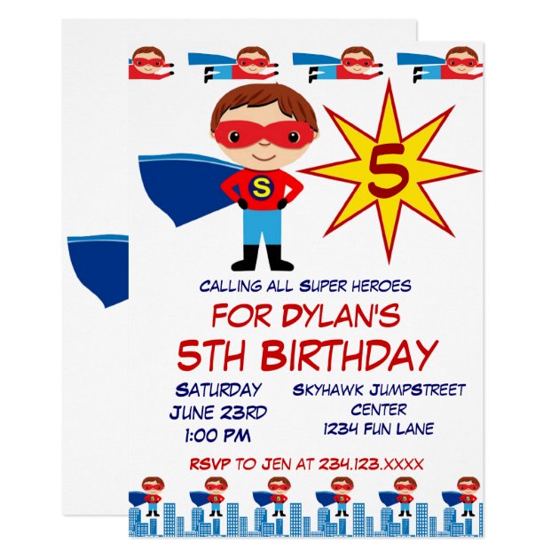 Superhero Kids Birthday Party Invitations For Boys