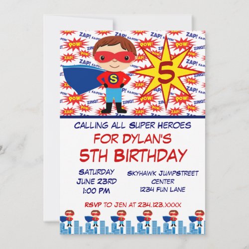 Superhero Kids Birthday Party Invitations for Boys