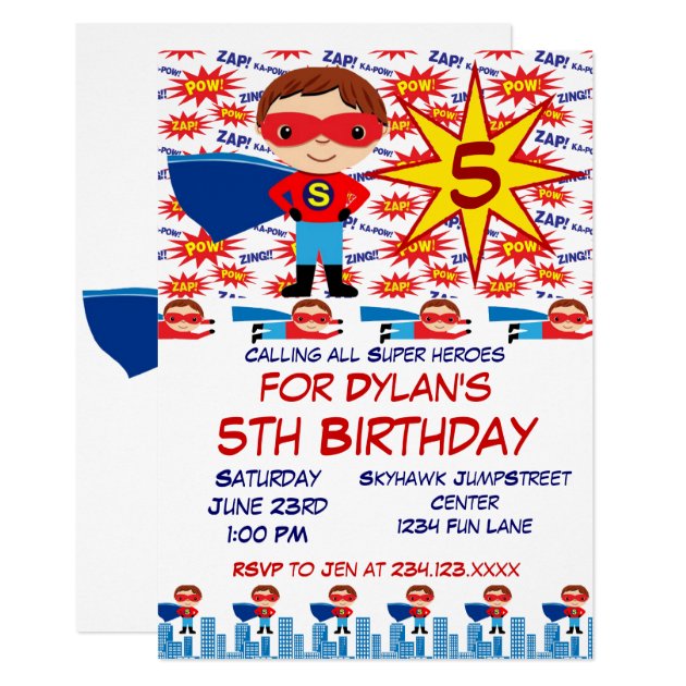 Superhero Kids Birthday Party Invitations For Boys