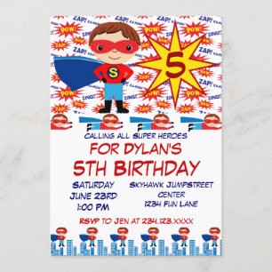Superhero Kids Birthday Party Invitations for Boys
