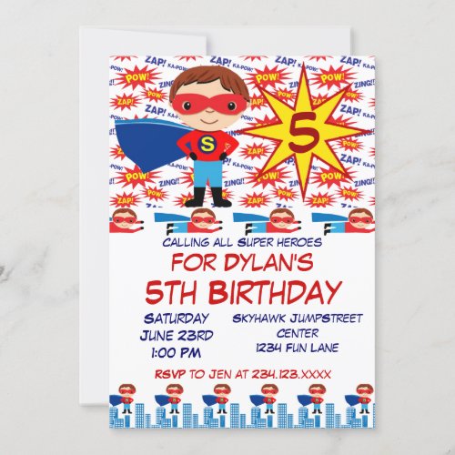 Superhero Kids Birthday Party Invitations for Boys
